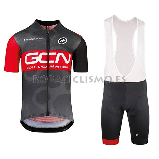 2018 Maillot Gcn Tirantes Mangas Cortas Negro y Rojo